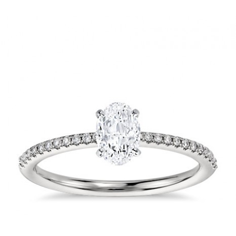 Oval Cut Pave Engagement Ring in 14K White Gold